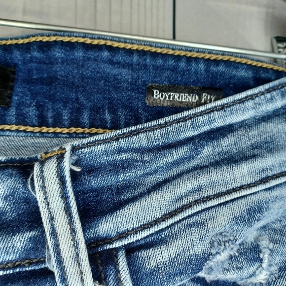 Judy Blue Boyfriend Fit Button-Fly Women's Blue Distressed Jeans - Picture 10 of 16